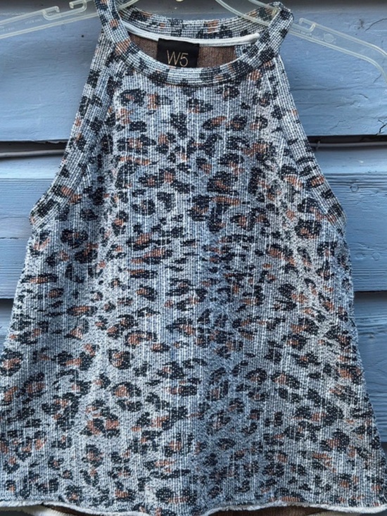 W5 Tops - Anthropogie W5 Women's Cary BOHO Tank Top Sz Small Leopard Print Halter Fringe